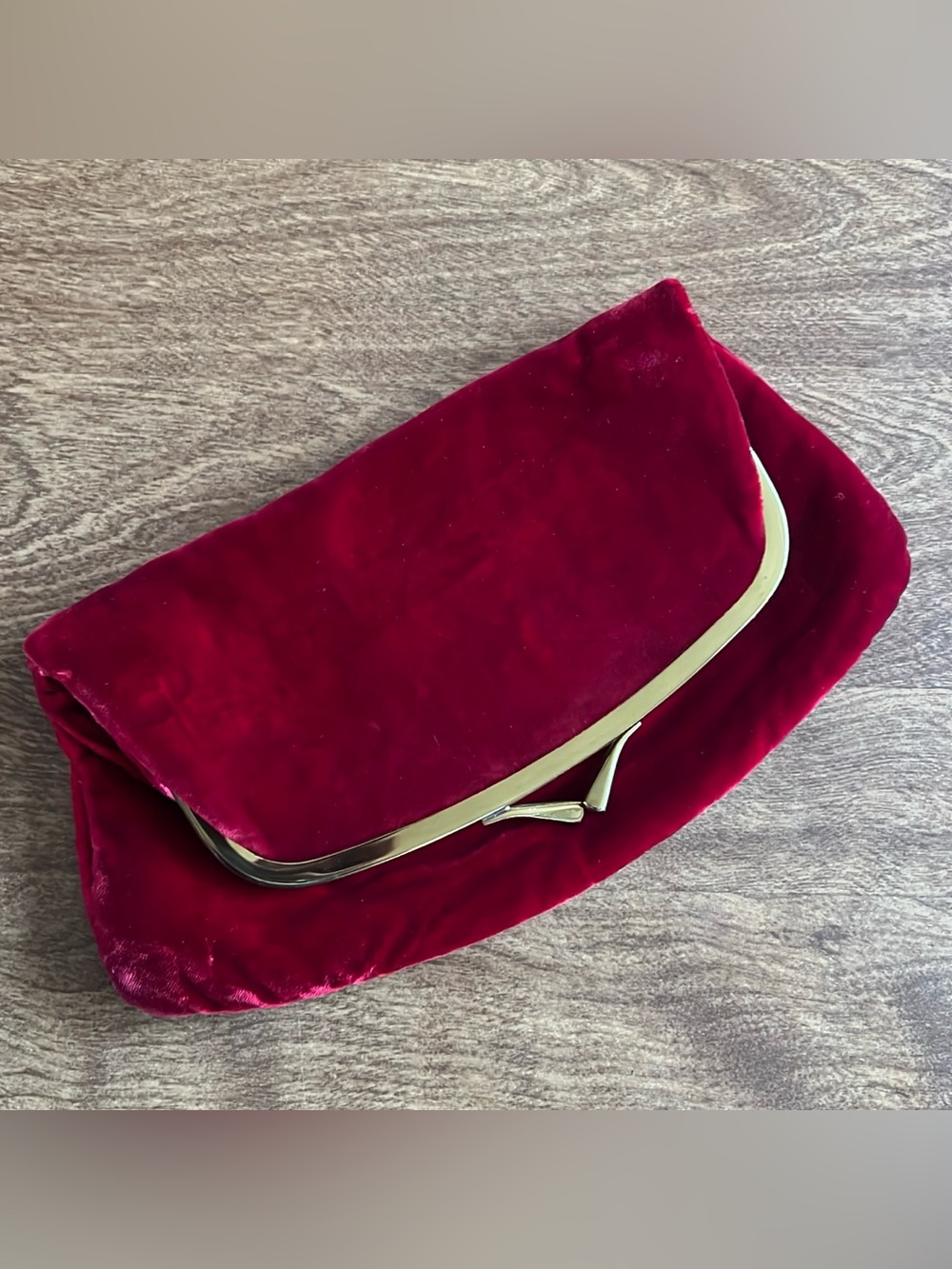 Vintage Red Soft Velvet Gold Brass Kisslock Closure Bifold Pouch Small Clutch